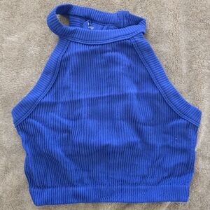 Aerie Blue Ribbed Halter Neck Top